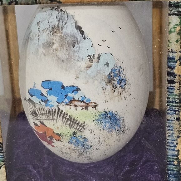 Antique Egg In Glass&Wooden Display Case Asian Handpainted - Picture 2 of 11